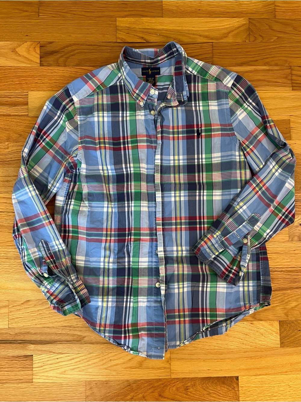 EUC Polo by Ralph Lauren Light Blue Green Red Plaid Button-Down Shirt
